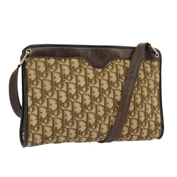Christian Dior Trotter Canvas Shoulder Bag Beige Brown Gold - Picture 1 of 15